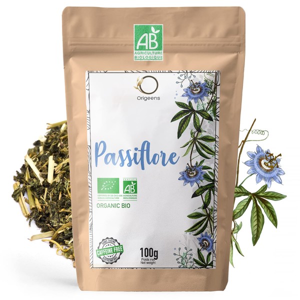 ORIGEENS Organic Passion Flower 100 g Original France | Dried Leaves of Passion Flower | The Organic Passiflora Loose Tea Without Theine, Relaxing Herbal Tea