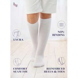 Knee High Socks for Girls Boys & Unisex Little Kids Soft Comfortable Rayon derived from Bamboo Socks & Long School Uniform & Chemical-Free & 3 Pairs White | 9-11 Years