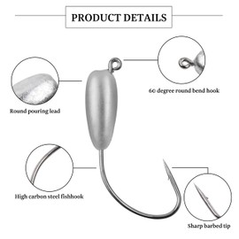 Fishing Tube Jig Head Hooks,15pcs Saltwater Weighted Swimbait Jig Hooks Water Drop Unpainted Tube Baits Jig for Bass 1/8 oz,1/4 oz,3/8 oz