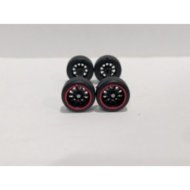 Unbranded 1:64 Scale 11mm 10 Spoke Black Wheels w Red Lip Real Rider style wheels + tires