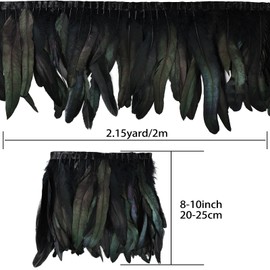 Daieeparty Black Rooster Fringe Trim 2.15Yard 8-10inch for Feather Shawl Cape, DIY Sewing Craft Party Clothing Wedding Decoration