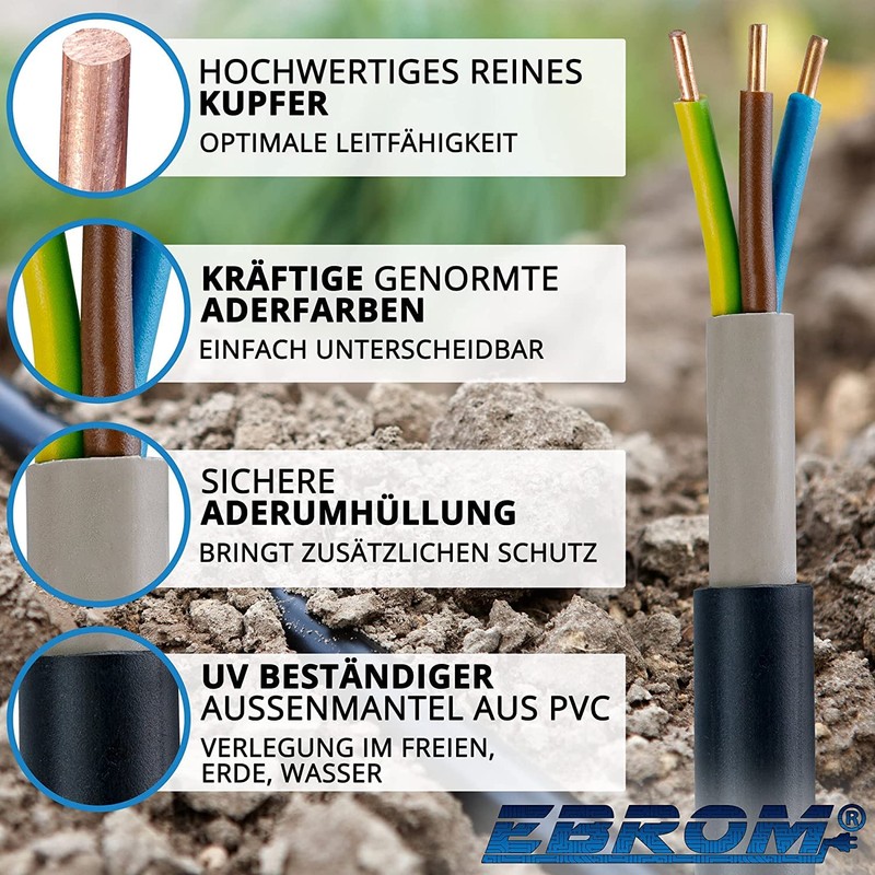 NYY-J High Power Cable 3 x 1.5 mm² Plastic Underground