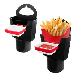 Suvnie 2 PCS Car Vent Sauce Holder, Auto Vent Dipping Sauce Holder with Jam Box Replacement, Air Vent Mini Dipping Holder for Ketchup and Sauce, Car Accessories for Eating (Red-Black Fry Holder)