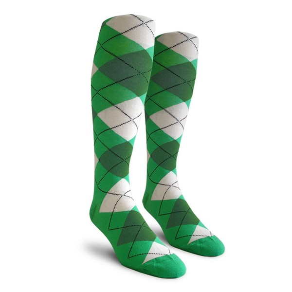 Golf Knickers Colorful Knee High Argyle Cotton Socks For Men Women and Youth - WWW: Lime/Dark Green/White - Mens