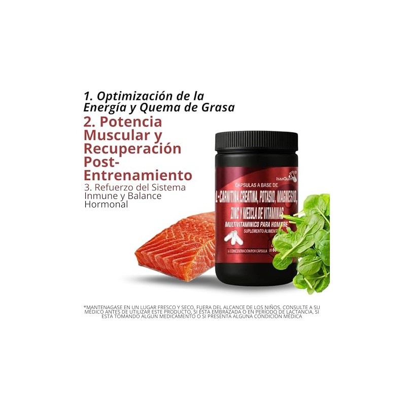 Multivitamínico para Hombre con L-Carnitina, Creatina, Magnesio, Zinc, Potasio y