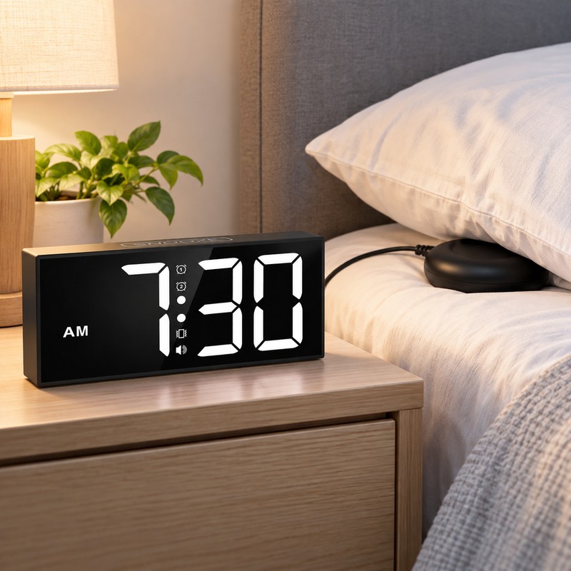 Vibrating Alarm Clock for Heavy Sleepers – Large LED Display