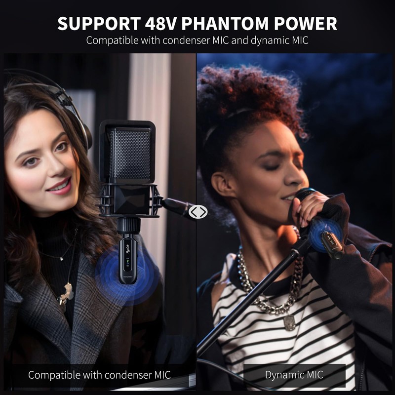 POGOLAB Wireless Microphone Transmitter Receiver 2.4Ghz, XLR System, Rechargeable Adapter