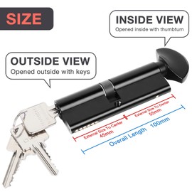 DIDA® 100mm Thumb Turn Euro Cylinder Lock 55T/45 UPVC Barrel Lock with 3 Keys Anti-Pick Anti-Bump Anti-Drill Door Barrel Lock with Key Euro Single Cylinder Lock Barrels High Security BS EN 1303:2005 B