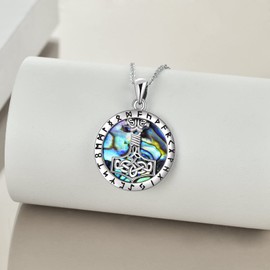YAFEINI Mjölnir Sterling Silver Abalone Shell Viking Jewelry Norse Thor's Hammer Amulet Pendant Celtic Pagan Norse Talisman Jewelry for Women Men, Sterling Silver, Not known.