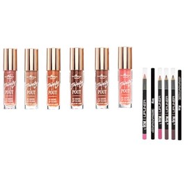 Set de 6 Labiales Thirsty Pout Brillo Hi-Shine Italia Deluxe + 6 Delineadores de Labios IVY Mate | Gloss Hidratante con Aroma Cocoa (Nudes/Cafes)