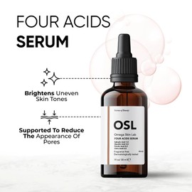 OSL Omega Skin Lab OSL Four Acids Serum 30 ml – Salicylsäure%1,5, Zitronensäure%0,5, Glykolsäure%3,5, Anti-Unreinheiten, Poren- und Talg-Balance-Faltenserum für die Hautpflege