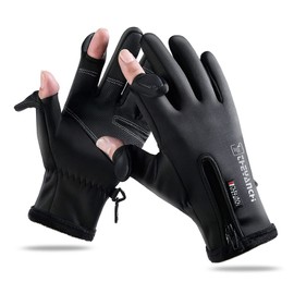 Men's Outdoor Gloves, Cold Protection, 2 Finger Out, Smartphone Compatible, Ergonomic Design, Anti-Slip, Waterproof, Fingertips, Cold Protection, Night Activities, Sports Gloves, Paddle Gloves, Fishing Gloves, Half Finger, Bicycle, Biking, Sea Fishing, R