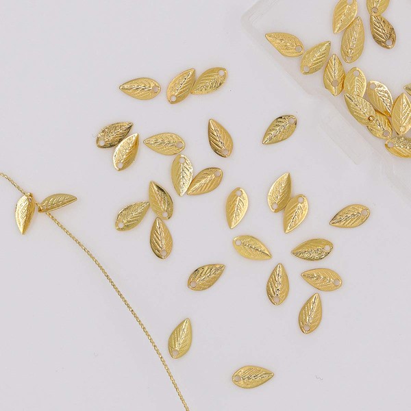 Pika Pika Hill Leaf Leaf Charm, Gold Color, Watermark, Set of 50, Piercing Parts, Accessory Parts, Bracelet