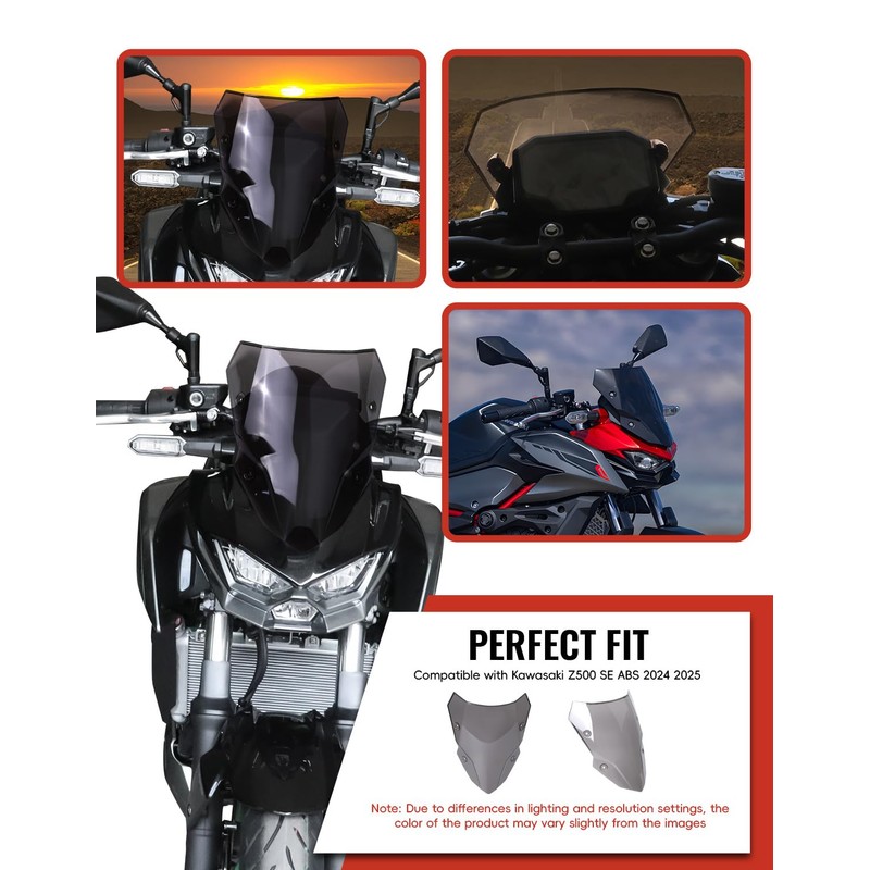 LUXEMOTO Windshield for kawasaki Z500 2024 2025, Dark Tinted Front