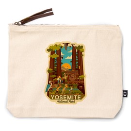 Yosemite National Park, California, Forest, Geometric, 100% Cotton Zipper Pouch, Travel Accessory, Go Bag