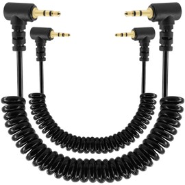 BERANMEY Coiled 2.5mm Audio Cable Adapter, 2 Pack 3FT/1M Retractable 90 Degree Right-Angled 2.5mm TRS Stereo Male to 2.5mm Male Mono Jack Headphone Speaker Audio Cord Gold Plated Plug 3 Pole