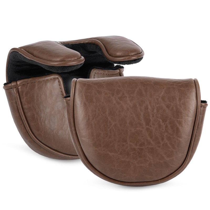 Golf Mallet Putter Covers, Magnetic Closure Brown Premium Leather Mallet