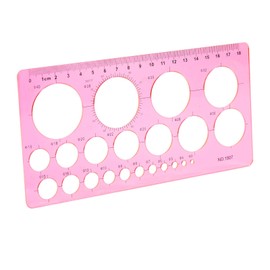 LOKUNN Circle Template for Drawing, Pink Ruler Quilling Tool, Round Hole Ruler Tool, Multi-Function Round Plastic Geometric Stencil Rulers Drawing Set for Studying, Designing, Office