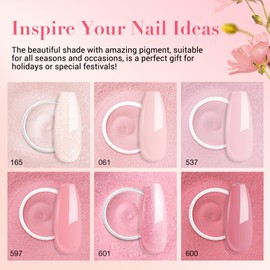 AZUREBEAUTY Pink Dip Powder Nail Set, All Season 6 Colors Nude Pink Glitter Cherry Blossom Shades Dipping Powder Nail Starter Kit French Art Manicure DIY Gifts for Women, No Need Nail Lamp Cured