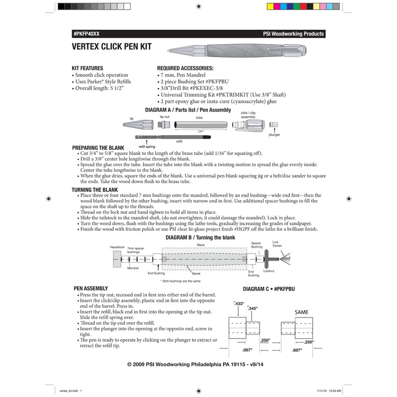 Penn State Industries PKFP4098 Vertex Click Ballpoint Pen Kit Starter