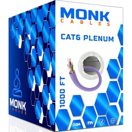 MONK CABLES | CAT6 Plenum Cable 1000ft | UTP, 23AWG, 550MHz | DSX-8000 Certified | Most Certified Cable of The Whole Market (Violet)