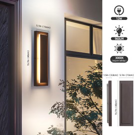 ZSMAIKU 15.7'' Modern Exterior Outdoor Wall Light,Led Porch Front Door Lights Outdoor Wall Sconce,Brown Exterior Light Fixture,Long Brown Outside Sconces Wall Lighting Indoor 3000K 12W 2 PCS