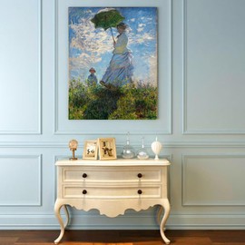 Niwo ART - The Stroll Woman with a Parasol, by Claude Monet - Oil painting Reproductions - Giclee Canvas Prints Wall Art for Home Decor, Stretched and Framed Ready to Hang (20"x16"x1.5")