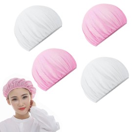 Pack of 4 Pink and White Hair Net for Sleeping, Mesh Poping Cap, Breathable Drying, Night Hair Hat, Curl Poping Cap, Sleep Cap, Sleep Cap, Sleep Cap, Soft Wig Cap, Sleeping Hat