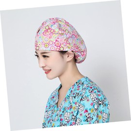 3pcs Adjustable Printed Cotton Nurse Working Hat for Operating Room Pink Cap for Doctors and Healthcare Professionals Breathable Sanitary Spa and Chemo Hair Cover