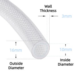 Clear Braided PVC Hose 10mm x 16mm (3/8"), 3 Metre, Reinforced Heavy Duty Tubing for High Pressure Usages, Flexible for Water Gas Oil Tube, Food Grade