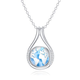 MEIDERBO Earth Necklace for Women 925 Sterling Silver World Map Pendant Necklace Larimar Jewelry for Birthday Christmas