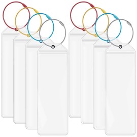 Luggage Tag for Cruises Pack of 8 Waterproof PVC Transparent Luggage Tags with Coloured Clip Fastener and Screwable Coloured Metal Strap Slim