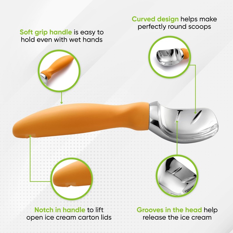 Spring Chef Ice Cream Scoop with Soft Grip Handle, Professional