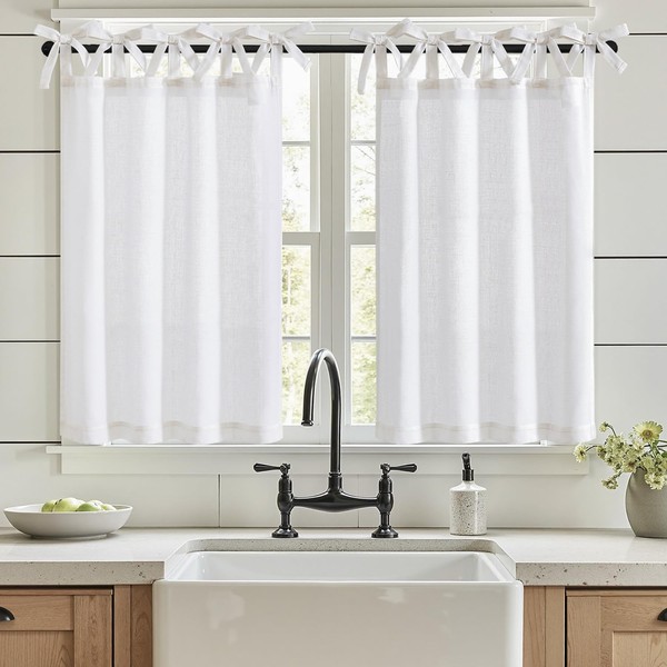 Vangao Net Curtains White Modern Kitchen Linen Look Bistro Curtain