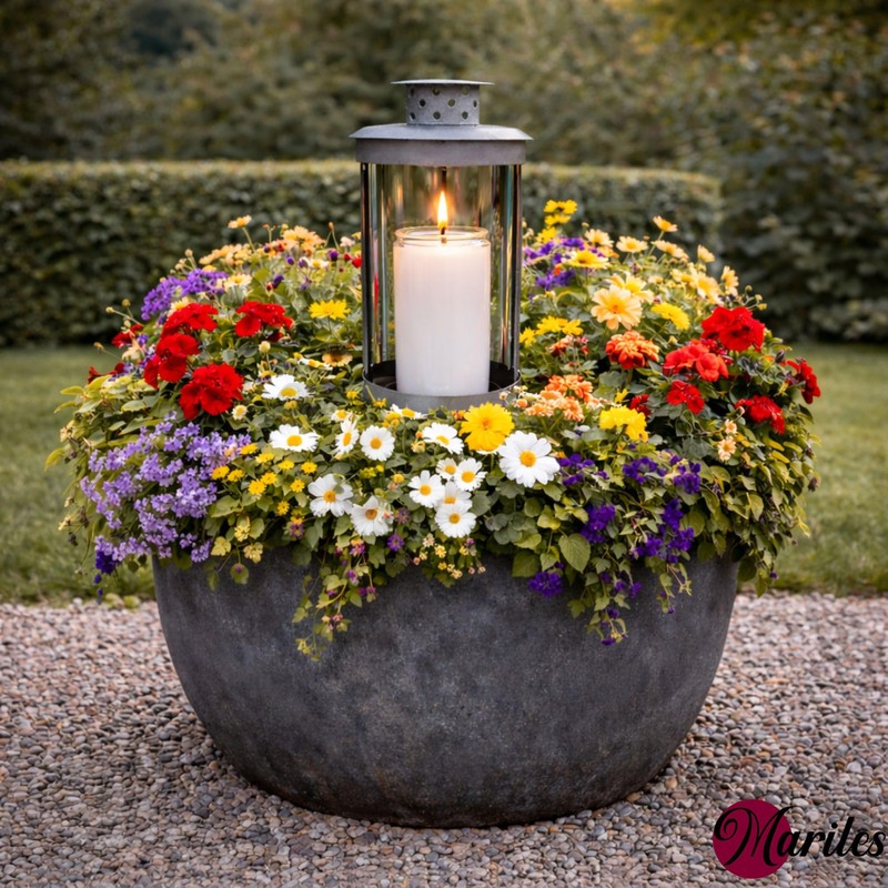 Mariles Lantern on Pole Ground Spike Handle for Standing Weatherproof