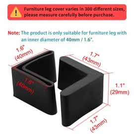 sourcing map Furniture Angle Iron Foot Pads L Shaped Rubber Leg Covers Protectors 40 x 40mm 10 Pcs Black