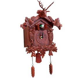 Lc Love_Call Cuckoo Clock Vintage Handcrafted Resin Wall Clock, 16 x 9.8 inches, with Deer Antlers, Red