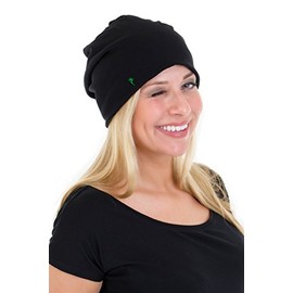 3Elfen Beanie Mütze schwarz/grau aus leichtem Jersey elastisch einfarbig und schlicht mit der Logo Elfe schwarz grün