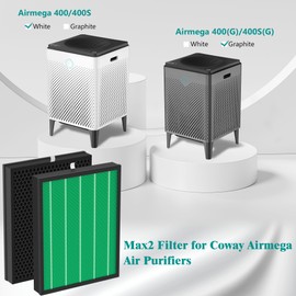 1 Set 400 400s Replacement Filter Set Compatible with Coway Airmega Max 2 400/400s/400g/400s(g) Air Cleaner Purifier, 2-in-1 filter of H13 True HEPA and Activated Carbon Filter, Part # AP-2015-FP