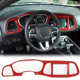 JeCar Center Console Dashboard Panel Trim Interior Decoration Accessories Compatible with Dodge Challenger 2015-2023, Red
