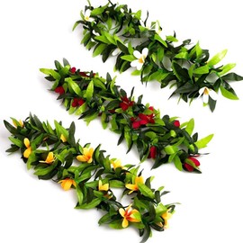 Hawaiian Leis Hawaii Luau Tropical Flower Leaf Leis Wreath Women Green Leaves Dance Garland Floral Necklace For Summer Beach Wedding Graduation Vacation Pool Party Decorations Favors Supplies 3 Pack