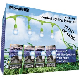 Miracle LED 8-Socket 12ft Corded System Kit with 8 Lights with with Blue Spectrum Almost Free Energy Wide Angle Grow Lites