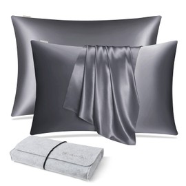 DISANGNI 100% Natural Mulberry Silk Pillow case for Hair and Skin with Hidden Zipper 22 Momme Both Sides Real Silk Pillow Case (2pc Standard Size 20" x26", Dark Gray)
