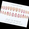 Pink Flower Press on Nails Medium Almond Fake Nails with