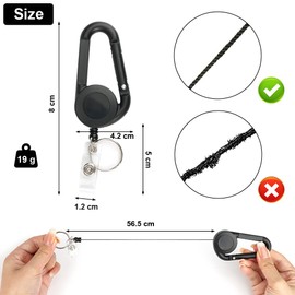 Pack of 2 Extendable ID Card Holders, Key Reel, Retractable Key Fob, Black, Carabiner with Keyring, Key Rings for Card Holder, ID, Keys, Buttons