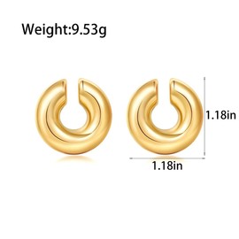 Chunky Gold Ear Cuff Earrings, 14K Gold Non Piercing Hollow Lightweight Clip On Cartilage Hoop Earrings Great Jewelry Gifts for Women (Gold2)