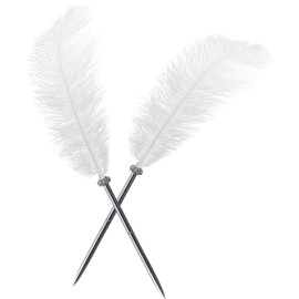 Simple polymer 2 Pcs Feather Pen Black Ink Ballpoint Pen Vintage Feather Quill Wedding Signing Pen for Wedding Bridal or Student School Writing Wedding Signature Pen (White)