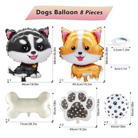 8 Pcs Dog Balloons Corgi Husky Paw Bone Paw Print Foil Mylar Balloons for Birthday Baby Shower Dog Theme Party Decorations