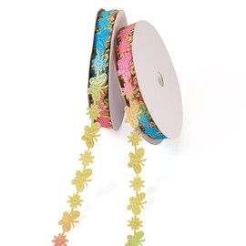 Beadthoven 40 Yards Butterfly Flower Lace Trim Ribbon Colorful Vintage Floral Embroidered Lace Appliques 1.5CM DIY Patchwork Ribbon Trim for Sewing Crafts Crochet Knitting Wedding Dress Embellishment
