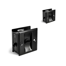 HOMOTEK 2 Pack Privacy Pocket Door Lock Hardware with Pull - Replace Old Or Damaged Sliding Door Locks Quickly and Easily, 2-3/4”x2-1/2”, for 1-3/8” Thickness Door, Black